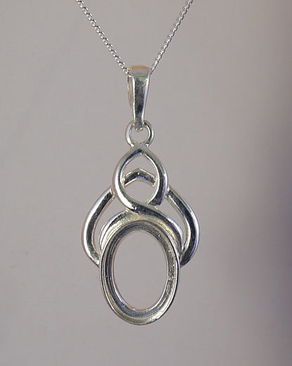 Solid Silver Celtic Style Pendant To Fit 14x10 Cabochon
