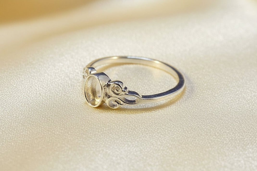 Unset Silver Ring Setting For 6x4 Stone