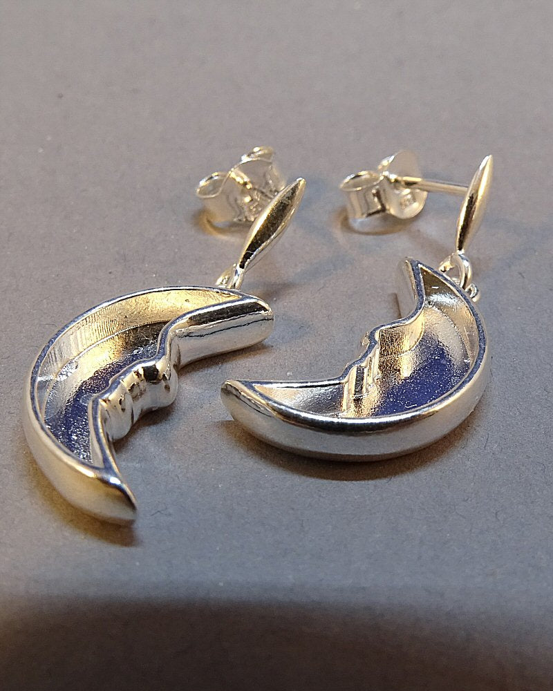 Solid Silver Moon Drop Earrings Mounts Suitable for Resin
