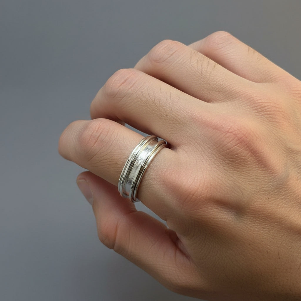 Gents Solid Silver Spinning Fidget Channel Ring