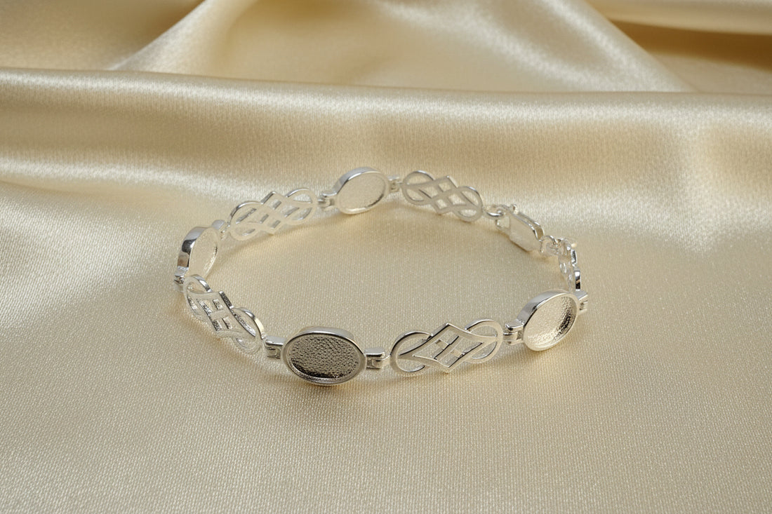 Silver Bracelet Setting To Fit 4 10x8 Gemstones Or Cabochons