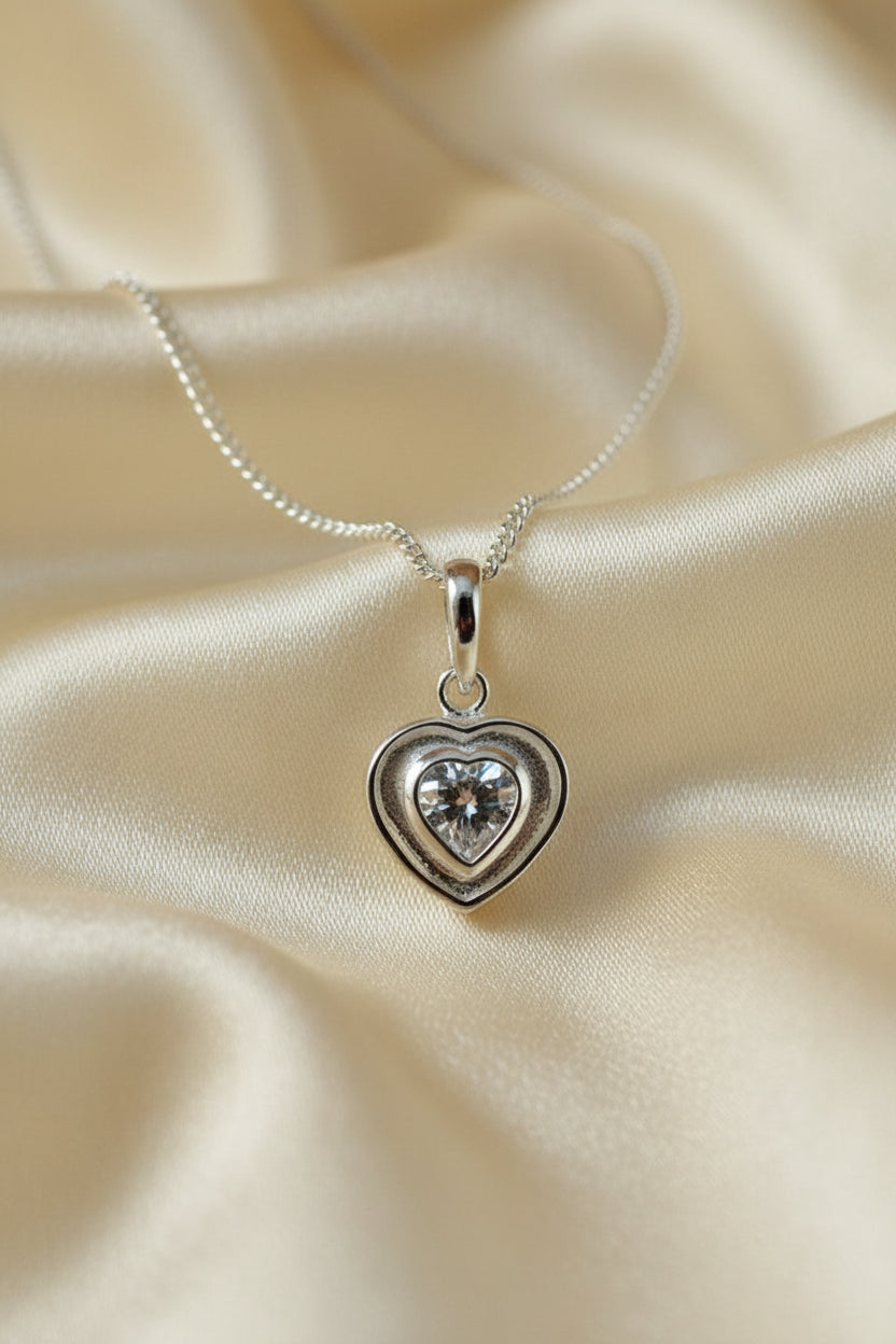 Solid Silver Heart CZ Pendant specially made for fitting Resin