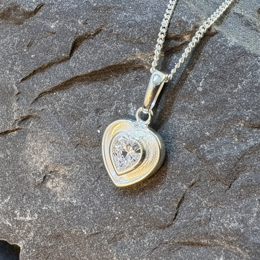 Solid Silver Heart CZ Pendant specially made for fitting Resin