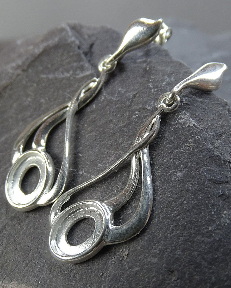 Solid Silver Fancy Drop Earrings To Fit 8x6 Cabochons