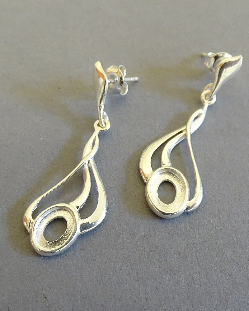 Solid Silver Fancy Drop Earrings To Fit 8x6 Cabochons