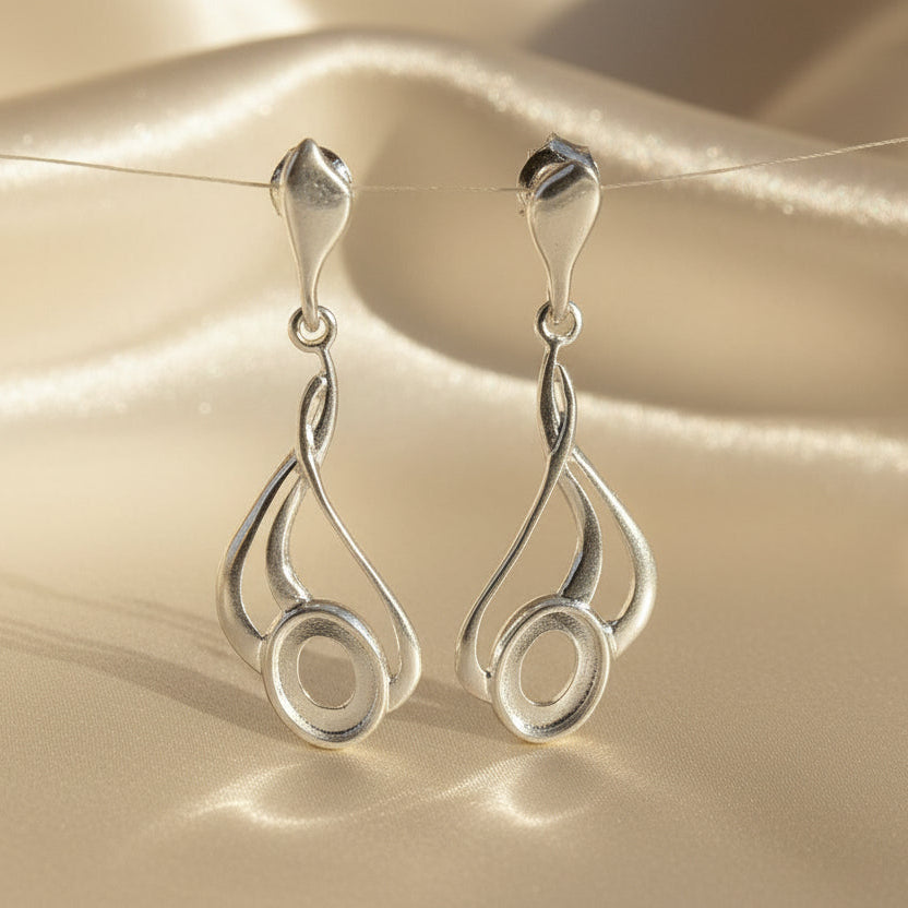 Solid Silver Fancy Drop Earrings To Fit 8x6 Cabochons