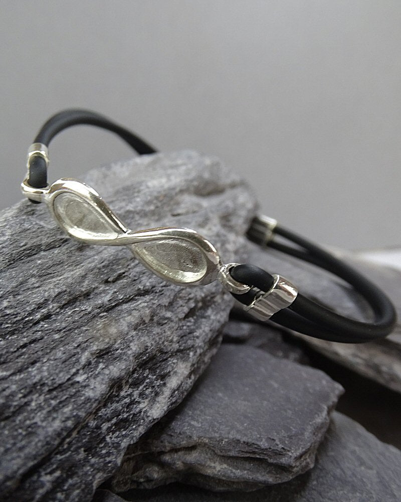 Infinity Bracelet  silver with Faux leather strap