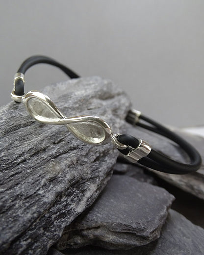 Infinity Bracelet  silver with Faux leather strap