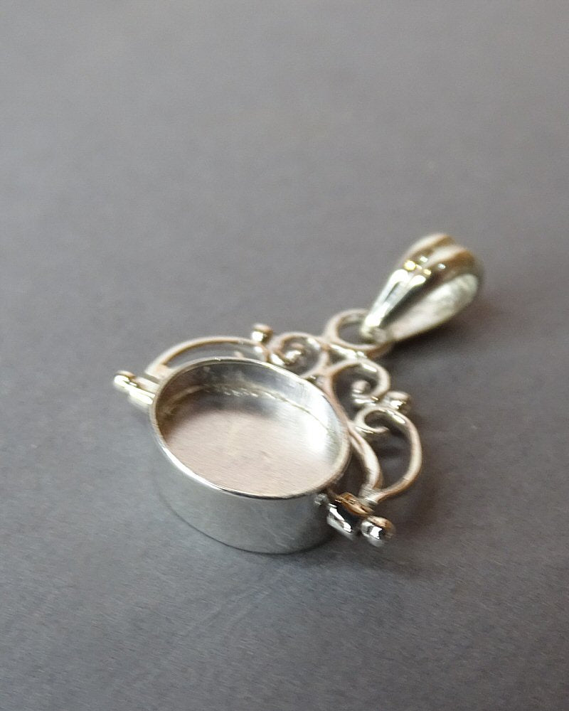 Solid silver fob pendant blank for two 10x8 cabochons or resin