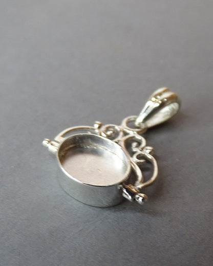 Solid silver fob pendant blank for two 10x8 cabochons or resin