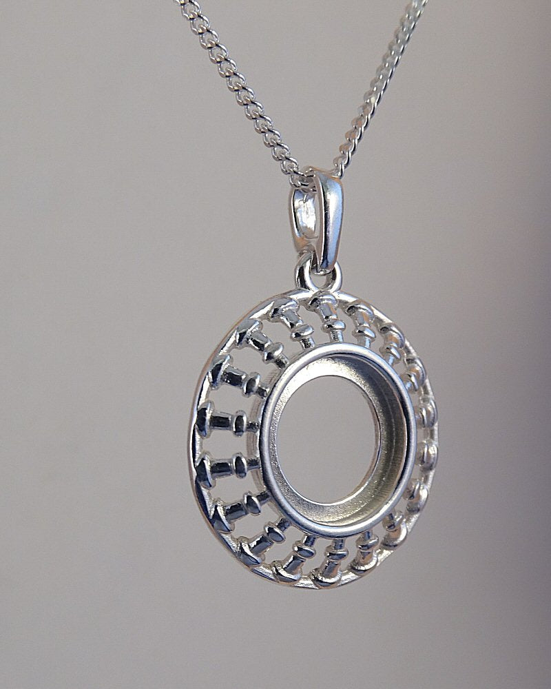 Round Silver Pendant Bezel For 10mm Cabochon