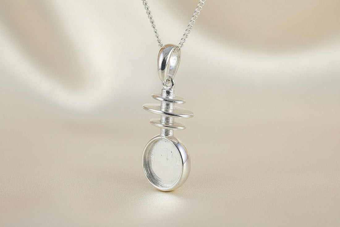 Double Sided Solid Silver Fancy Pendant To Fit 10mm Cabochon
