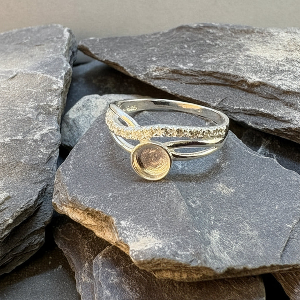 Solid Silver Ring blank with cz  For 5mm Cabochon Or Resin