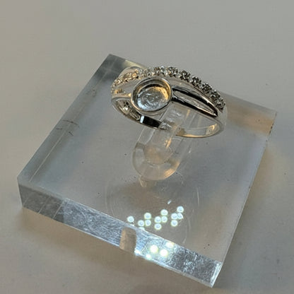 Solid Silver Ring blank with cz  For 5mm Cabochon Or Resin