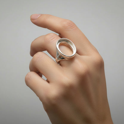Classic Style solid silver ring setting for a 14x10 cabochon