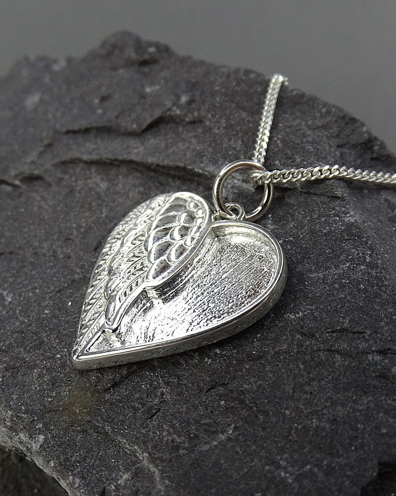 Winged Angel Heart Pendant Solid Silver Suitable For Resin
