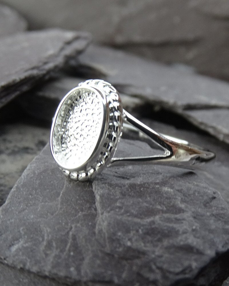 Unset Silver Ring Mount Suitable For Resin Or 9x6 Cabochon