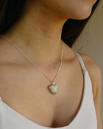 Solid Silver Winged Heart Locket With CZ Stones