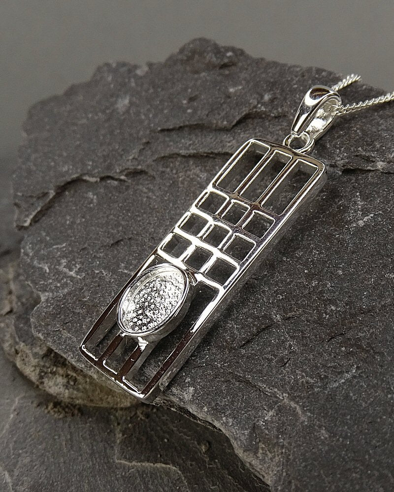 Solid Silver Rene Mackintosh stye Pendant To Fit 8x6 Cab Or Resin