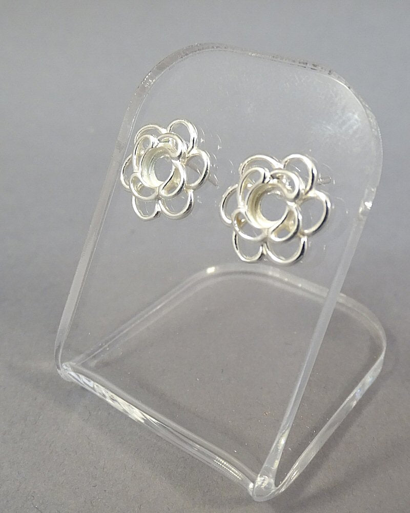 Silver Flower Style Studs To Fit Cabochon 4mm