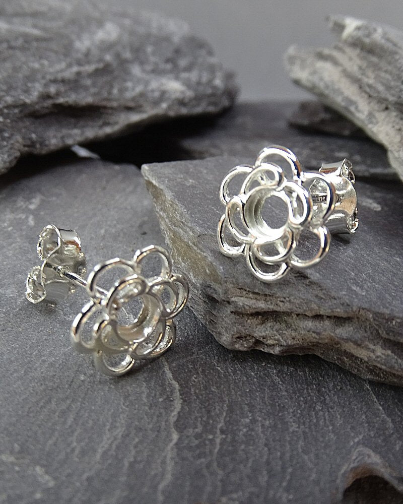 Silver Flower Style Studs To Fit Cabochon 4mm