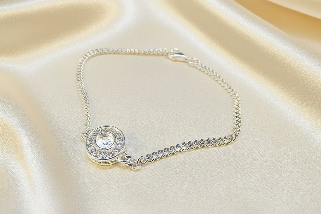 Solid silver bracelet with cz or resin or cabochon