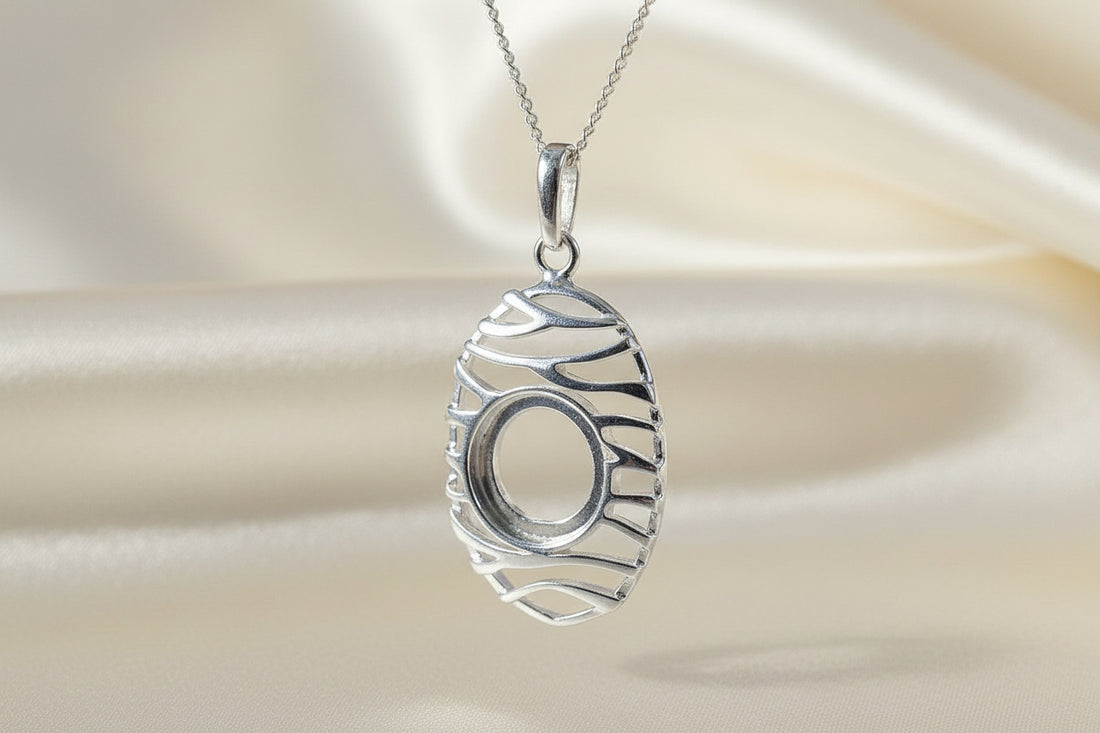 Modern Silver 925 Pendant Cabochon Setting for 10mm stone