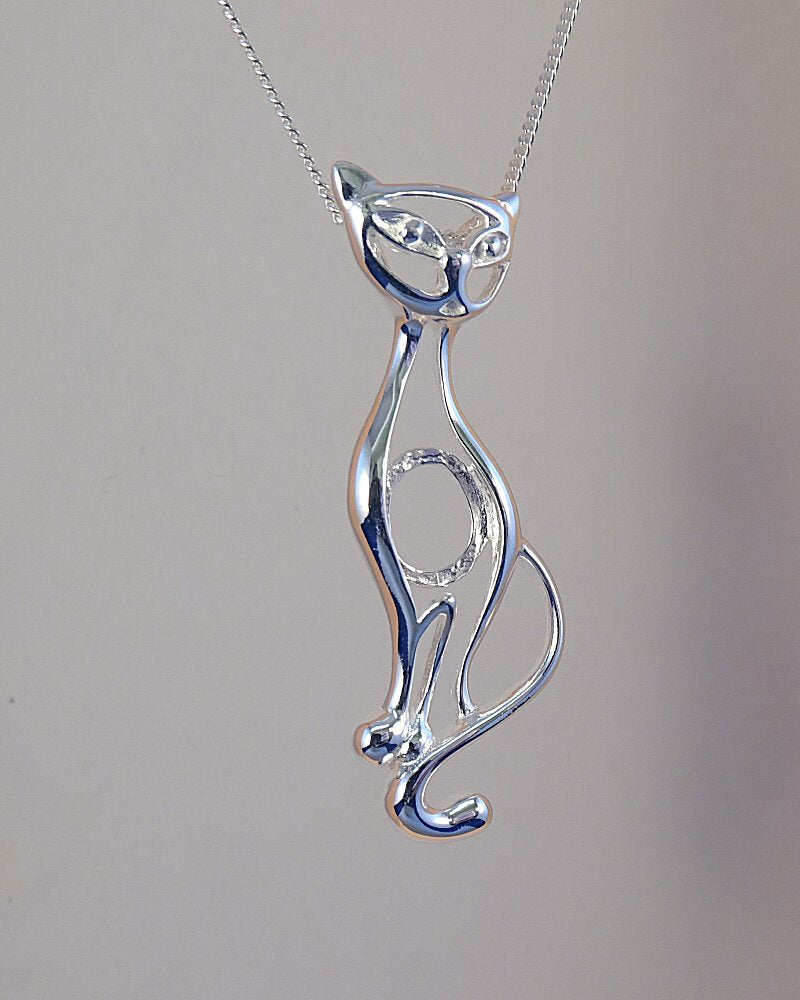 Silver Cat Pendant Setting To Fit A 10x8 Cabochon