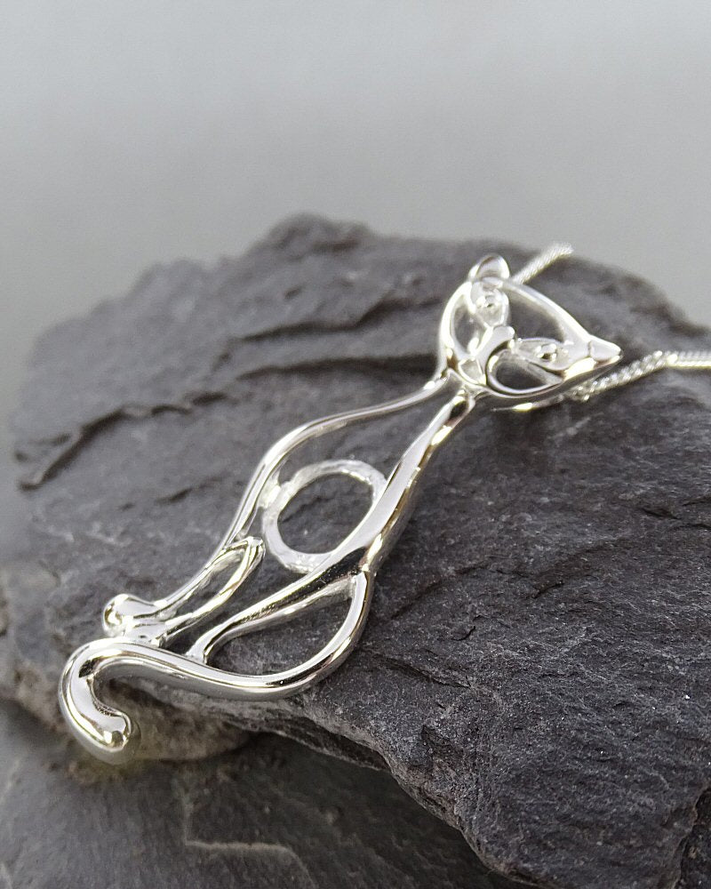 Silver Cat Pendant Setting To Fit A 10x8 Cabochon