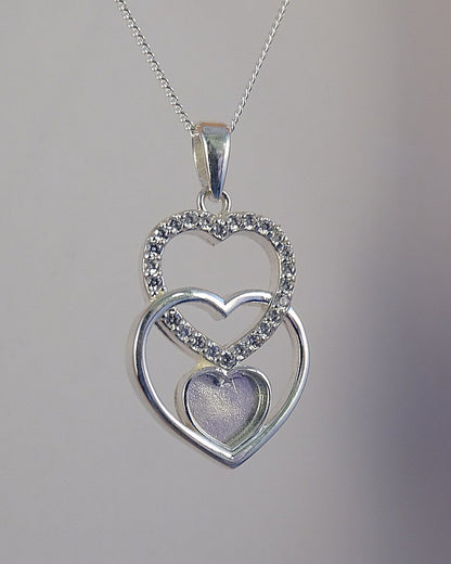 Silver Triple heart Pendant Small Version Ready For Resin Or Cut Your Own Stones