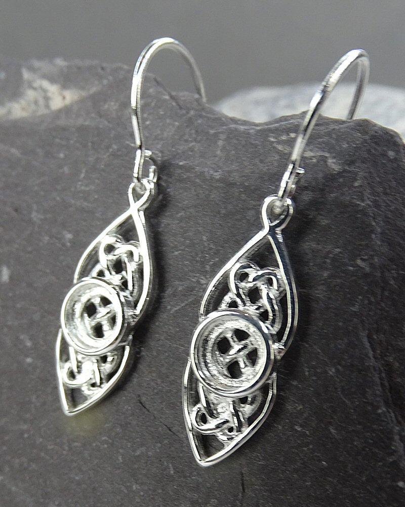 Silver Celtic Drop Earrings For 5mm Cabochon