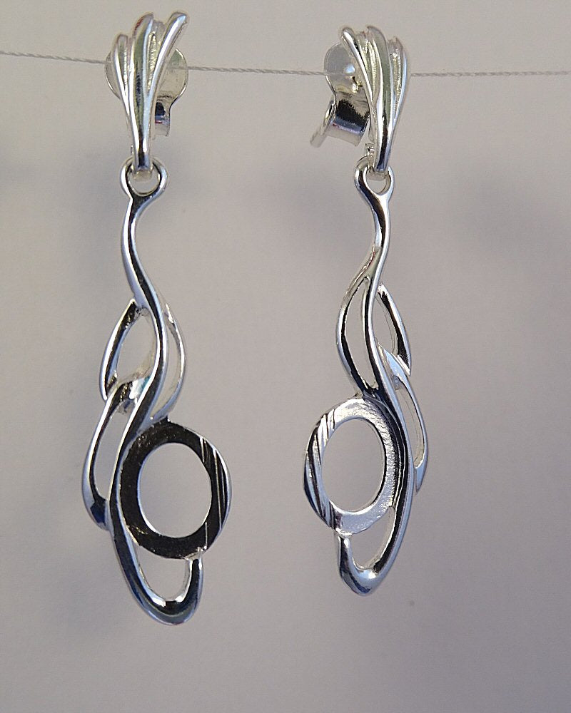 Silver Twist Drop Earrings To Fit 8x6 Cabochon