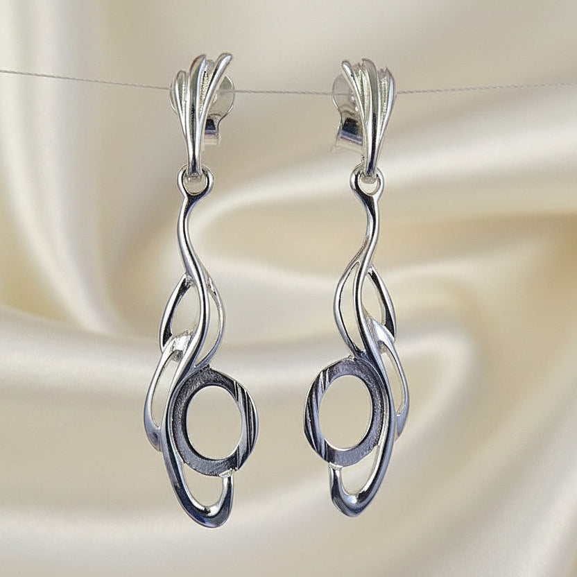 Silver Twist Drop Earrings To Fit 8x6 Cabochon
