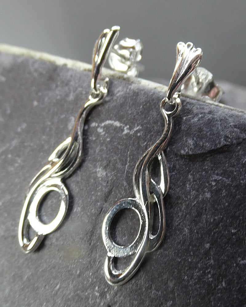 Silver Twist Drop Earrings To Fit 8x6 Cabochon
