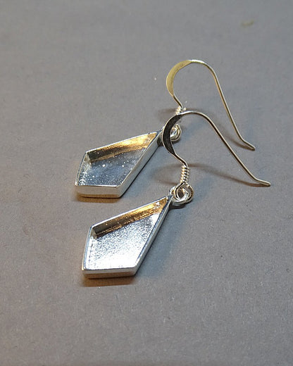 Solid silver kite shape drop earrings for stones or resin