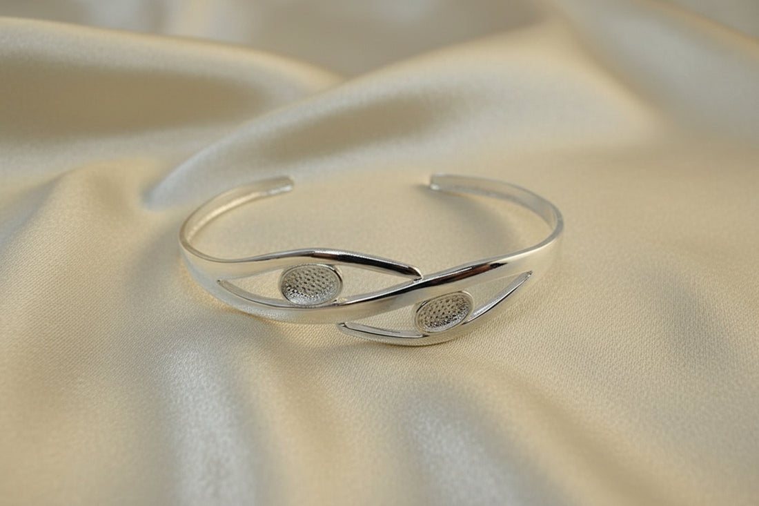 Plain Silver Bangle Without Stones To Take 2 7x5 Stones