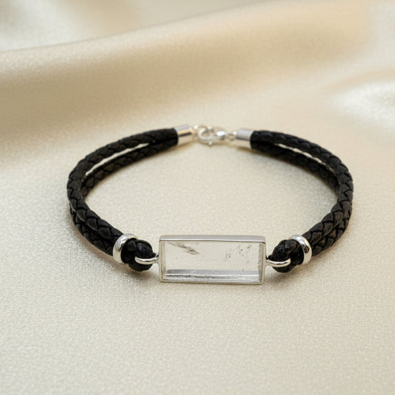 Gents Silver Bracelet with Leather Strap suitable for resin