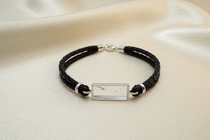 Gents Silver Bracelet with Leather Strap suitable for resin