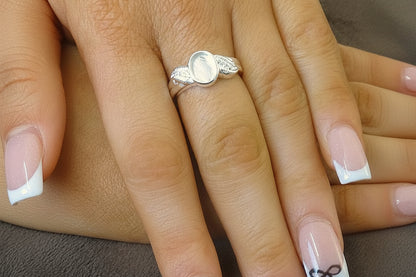 Solid silver Feather ring with cz for 7x5 Cabochon OR resin