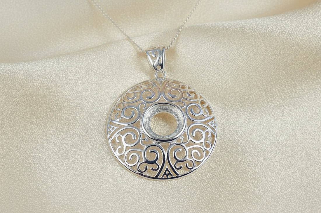 large silver unset pendant for 10mm cabochon
