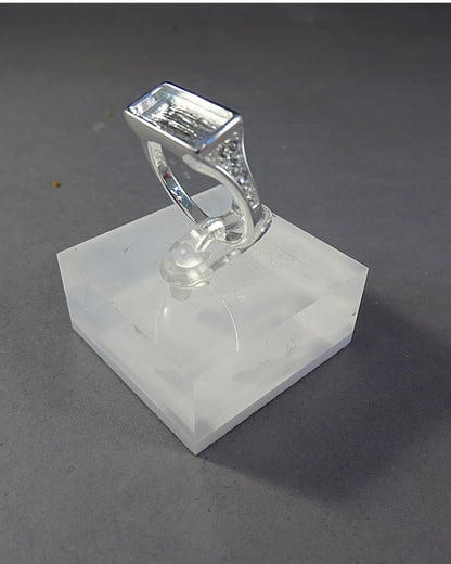 Solid silver Ring with  oblong setting area with cz stones