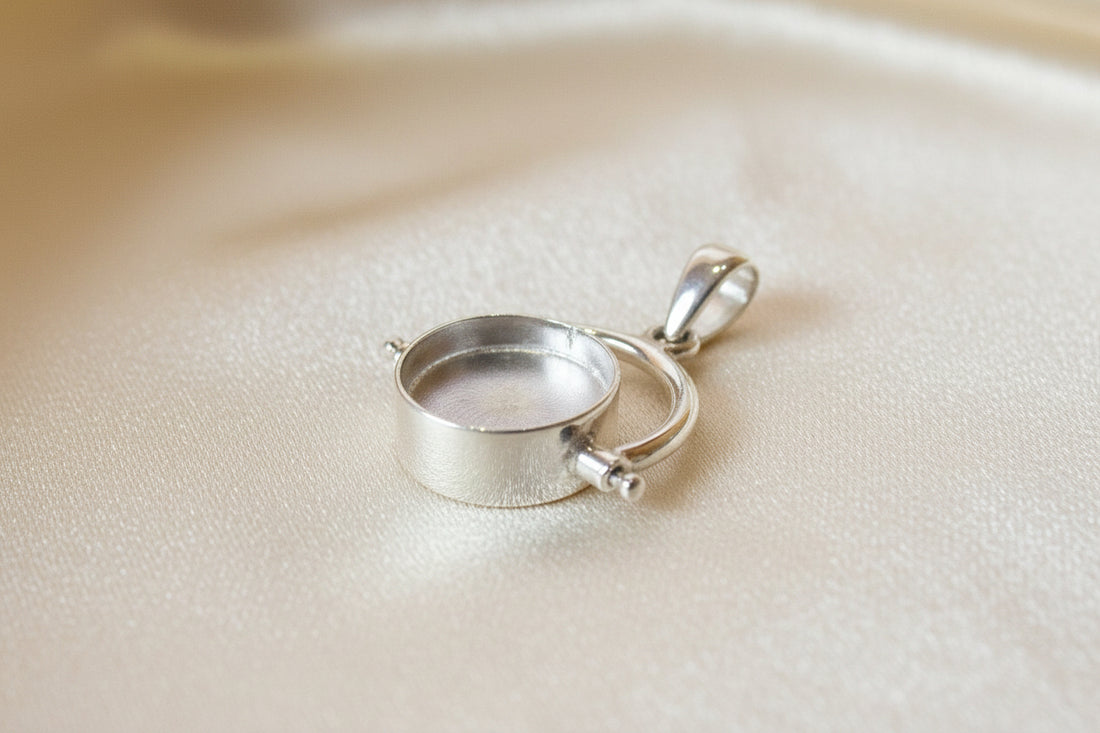 Solid silver fob pendant setting to take two 10mm cabochons