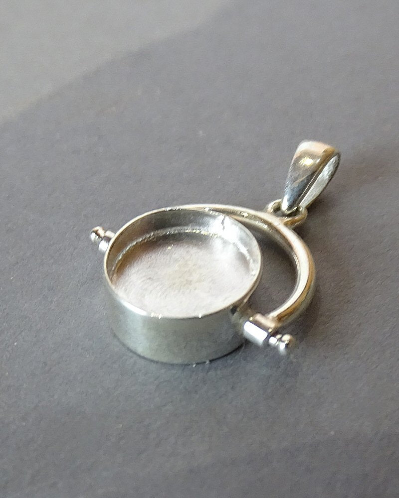 Solid silver  fob pendant setting to take two 10mm cabochons