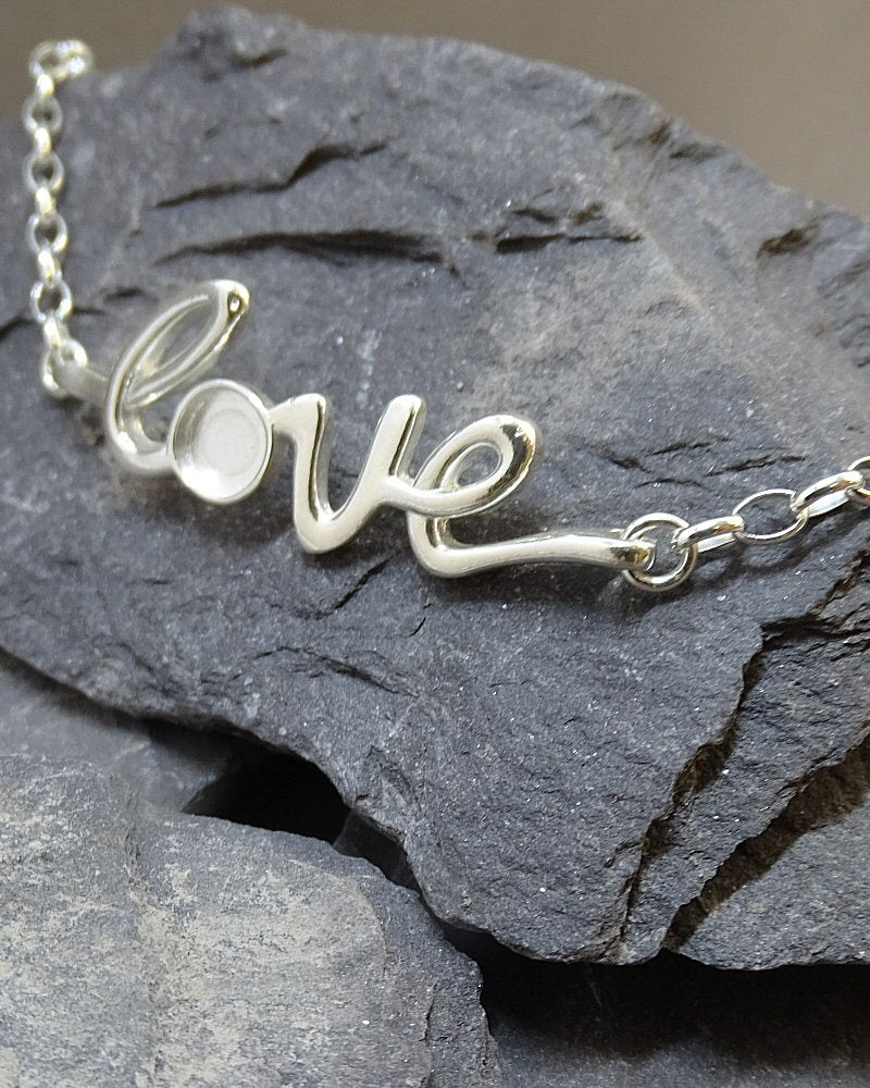 Silver Bracelet With Love script  For 6mm Cabochon or Resin