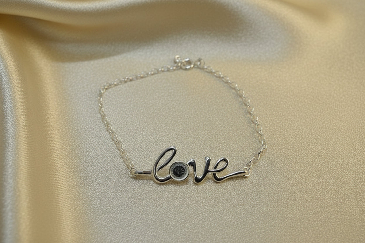 Silver Bracelet With Love script  For 6mm Cabochon or Resin