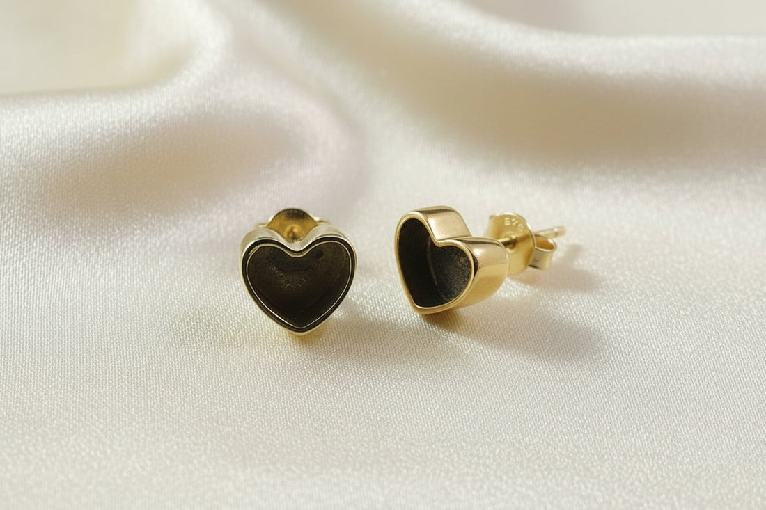 Small 9CT GOLD Heart Studs Suitable For Resin Or Cut Your Own Stones