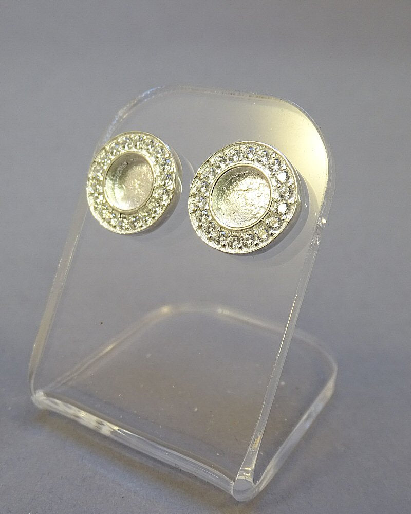 Silver Studs With CZ For 6mm Cabochon Or Resin