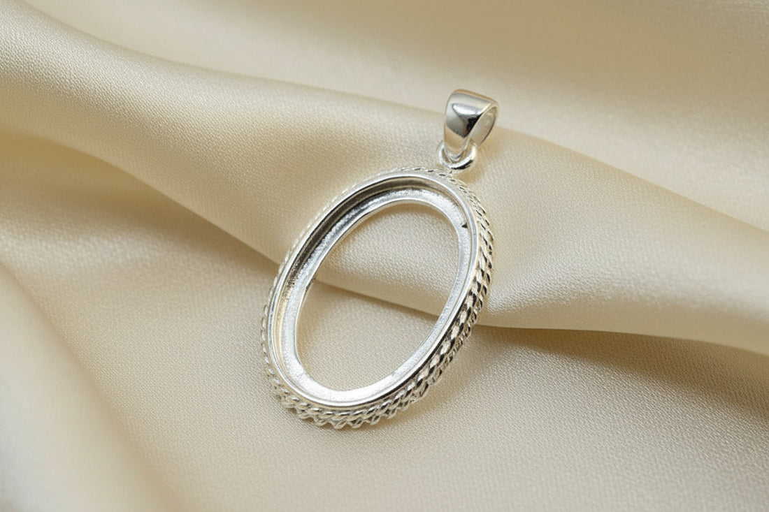 Solid Silver Double Rope Pendant Mounts For Cabochons