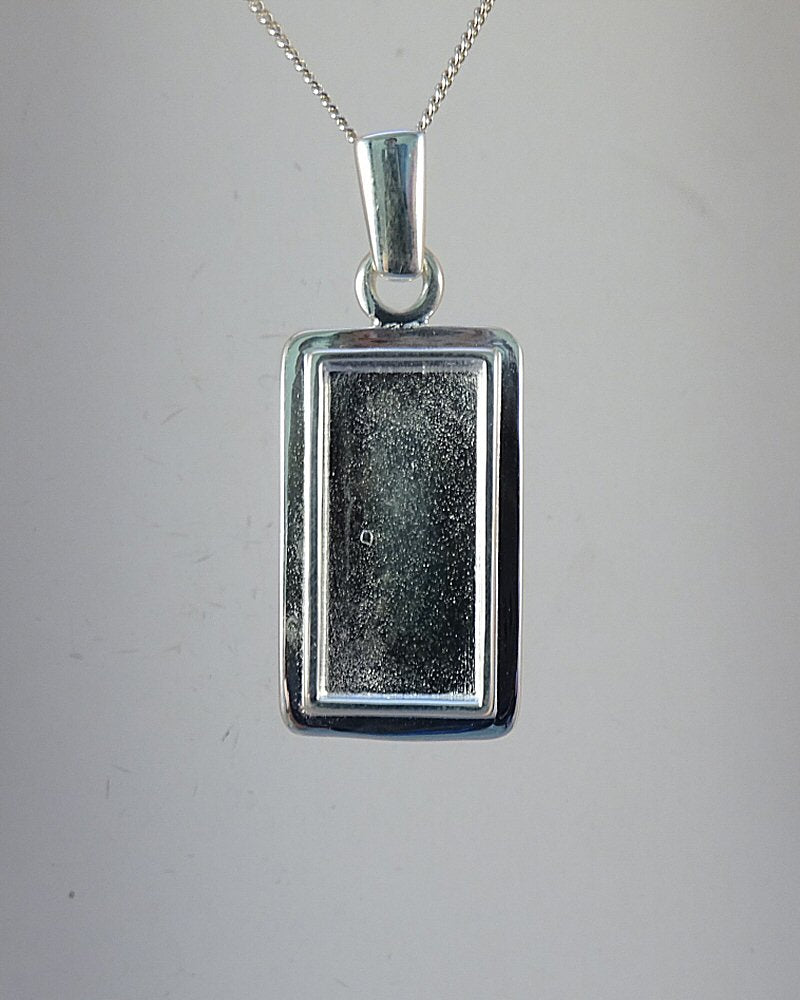 Solid Back Silver Rectangular Pendant Approx 10x22
