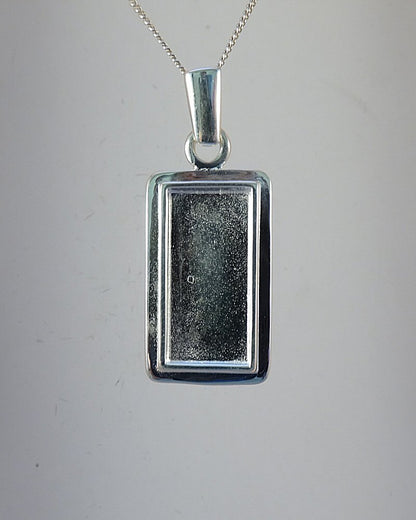 Solid Back Silver Rectangular Pendant Approx 10x22
